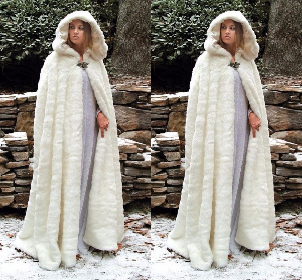 New 2017 Hooded Bridal Cape Ivory White Long Sweep Train Wedding Cloaks