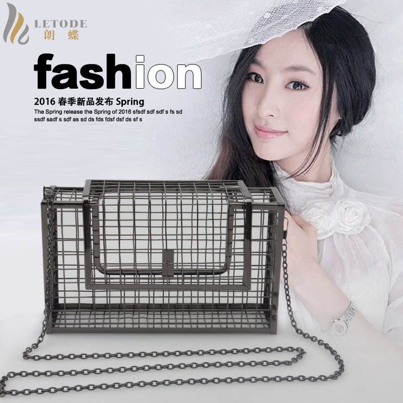 Metal Frame Cage Bag Brand Designer Hollow Out Metallic Evening Bags