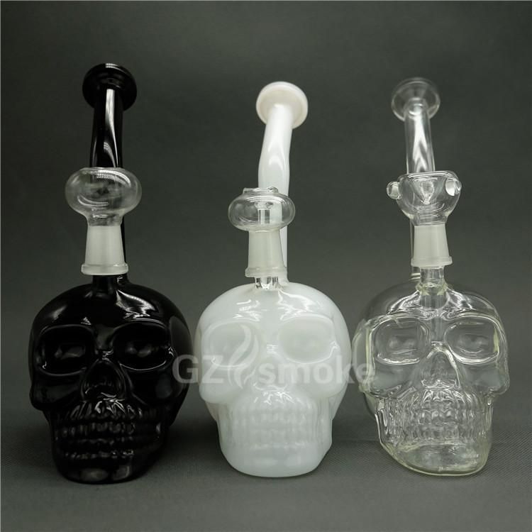 2017 Authentic Skull Bong With Bowl And Dome Black White Dab Oil Rigs Glass Water Bongs For