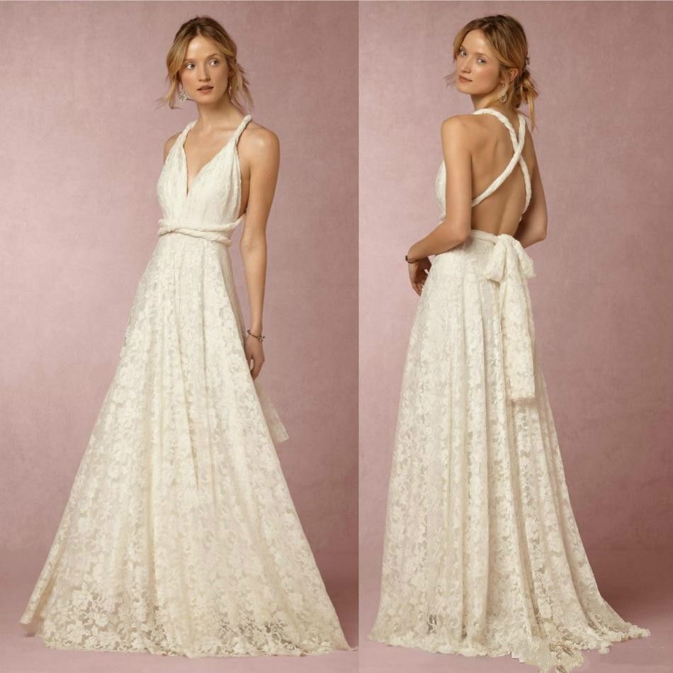 2016 Cheap Elegant Wedding Dresses Deep V Neck Full Lace Backless