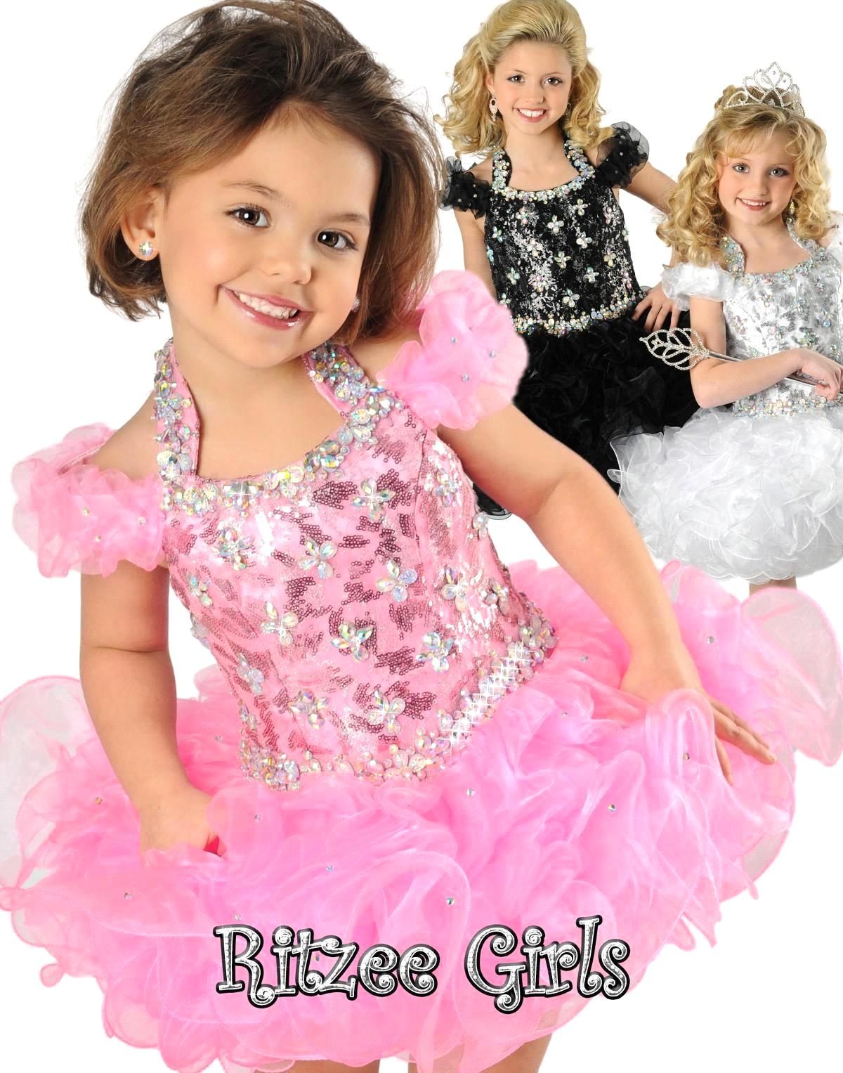 2016 New Cute Pink Beautiful Ritzee Girls Pageant Dresses Halter A Line