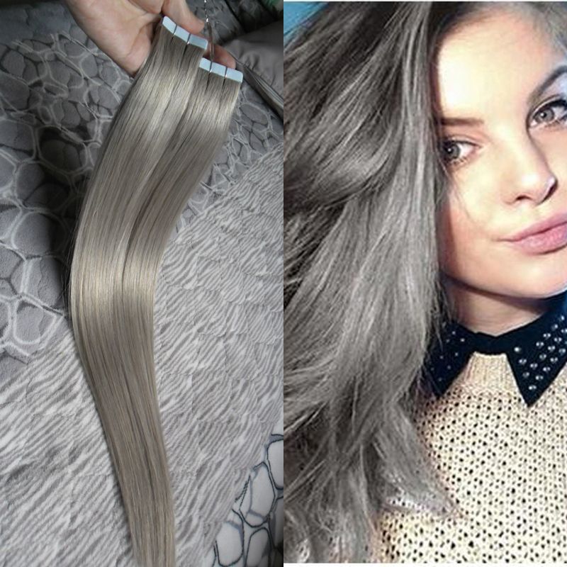 Silver Hair Extensions Wholesale Skin Weft Tape In Human Hair