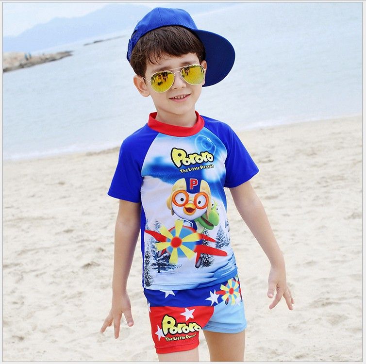 Best 2016 Boys Cartoon Pororo Swimwear Children Short Sleeve T Shirt