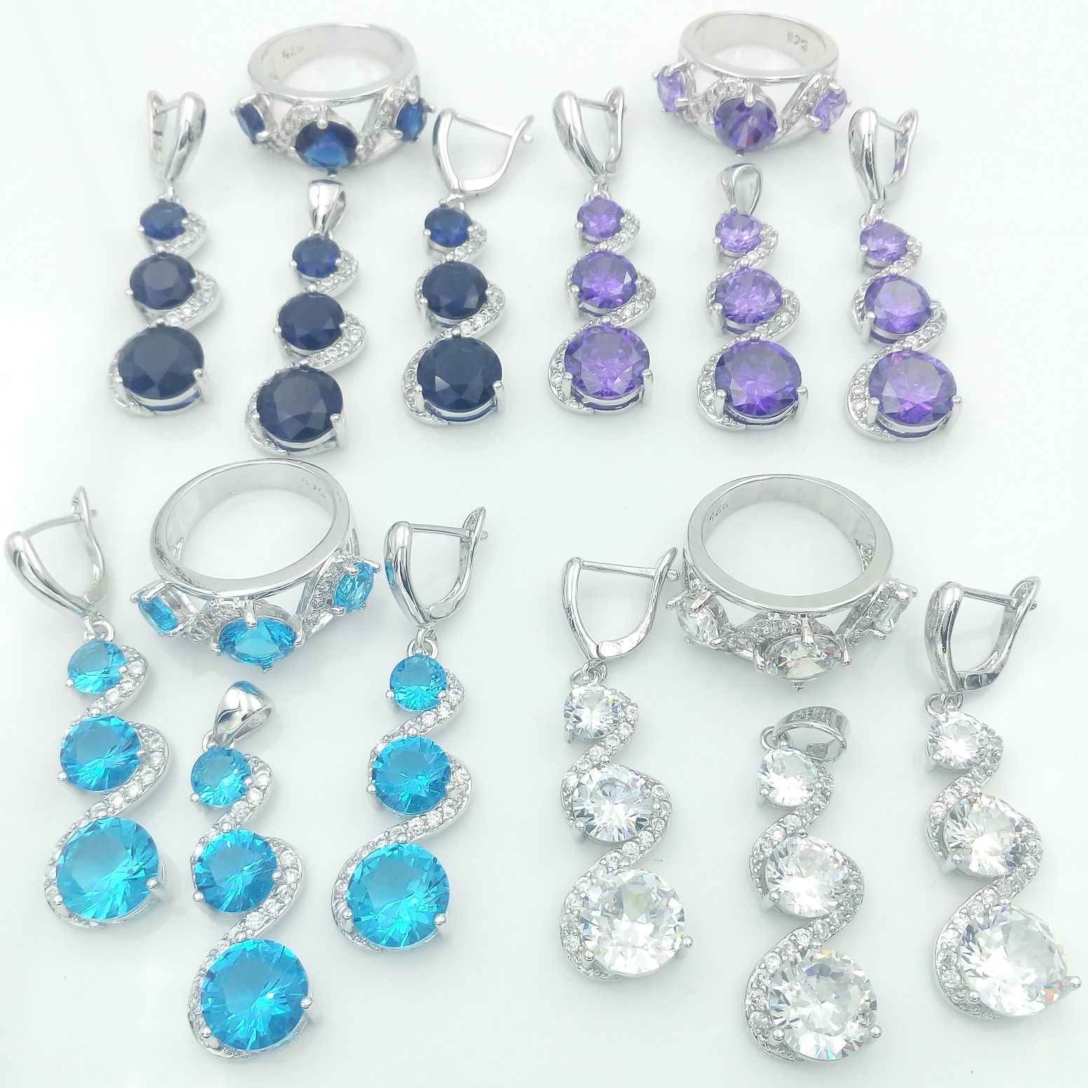 2016 2016 Hot New Blue Sapphire Jewelry Sets For Women 925 Silver
