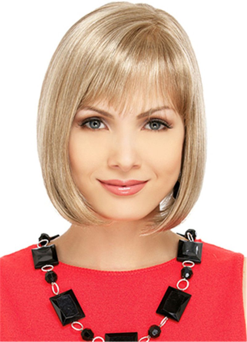 Woodfestival Short Blonde Wig Women Medium Length Daily Wear Straight