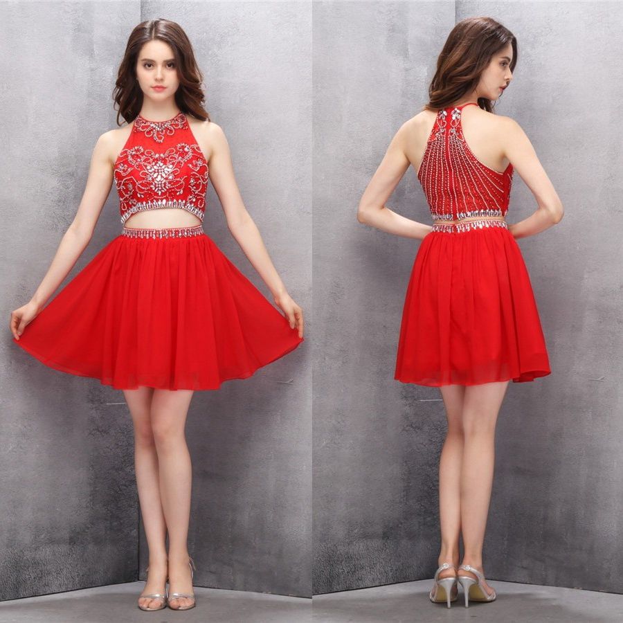 Red Two Pieces Homecoming Dresses 2016 A Line Cocktail Party Dress For