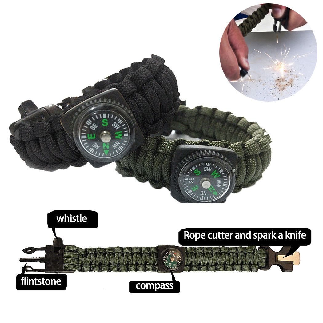 Hot New Wholesale Paracord Survival Bracelet Compass/Flint/Fire Starter/Whistle Camping Gear Kit ...