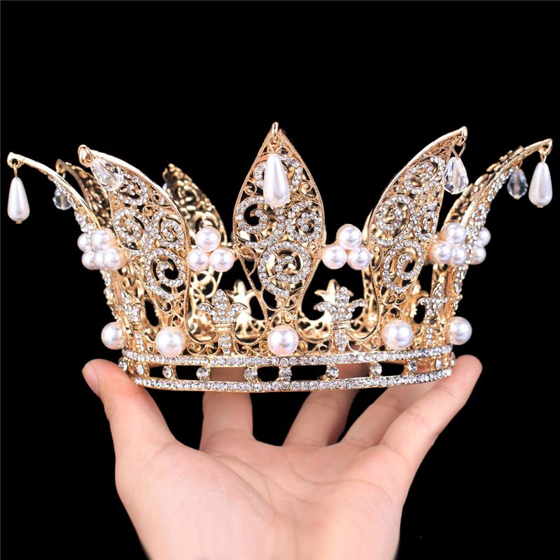 New Arrivals Quinceanera Crowns Gold Luxury with Pearls High Quality