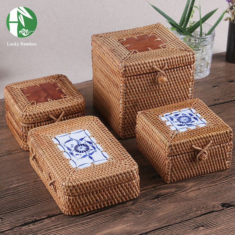 2017 Wholesale Rattan Storage Boxes Hand Woven Jewelry Box With Lid, 8