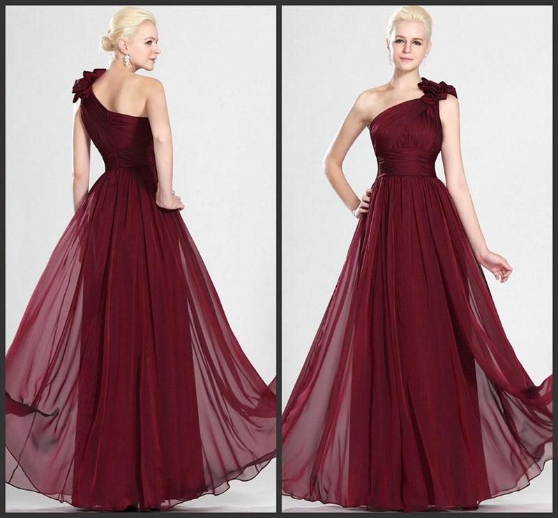 Beautiful Wine Red Long Bridesmaid Dress With Sexy Hand Made Flowers