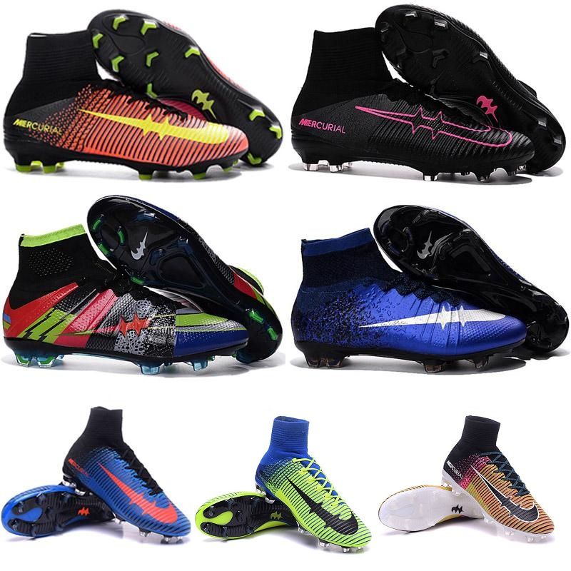 2016 Cheap Kids Shoes Superfly V Fg Cr7 Cleats Football Boots Mens Blue Mercurial Soccer Cleats 