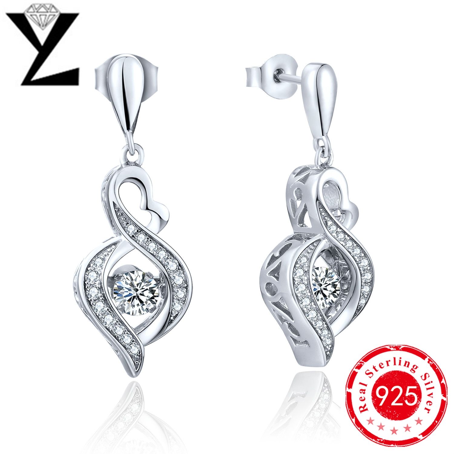 Dancing Diamond CZ Earrings 925 Silver Infinity Earrings Women Long