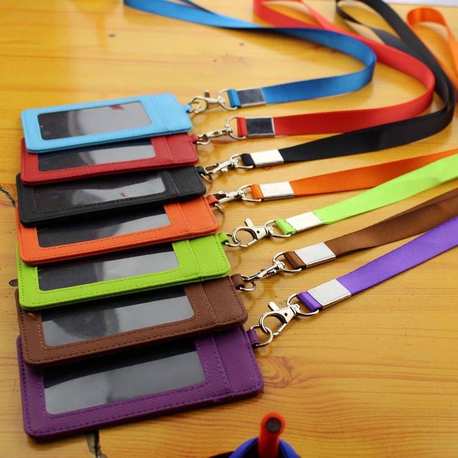 2017 Badge Holder With String Solid Colors Pu Leather Id Card Holders With Lanyard From Allen