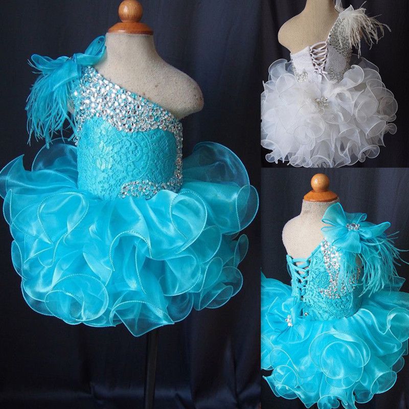 Toddler Pageant Dresses Blue One Shoulder Lace Up Cupcakes Girl Pageant