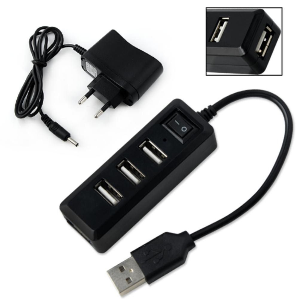 Eu Ac Power Adapter 4 Ports Laptop Pc Desktop Usb 2.0 Hub 1 On/Off