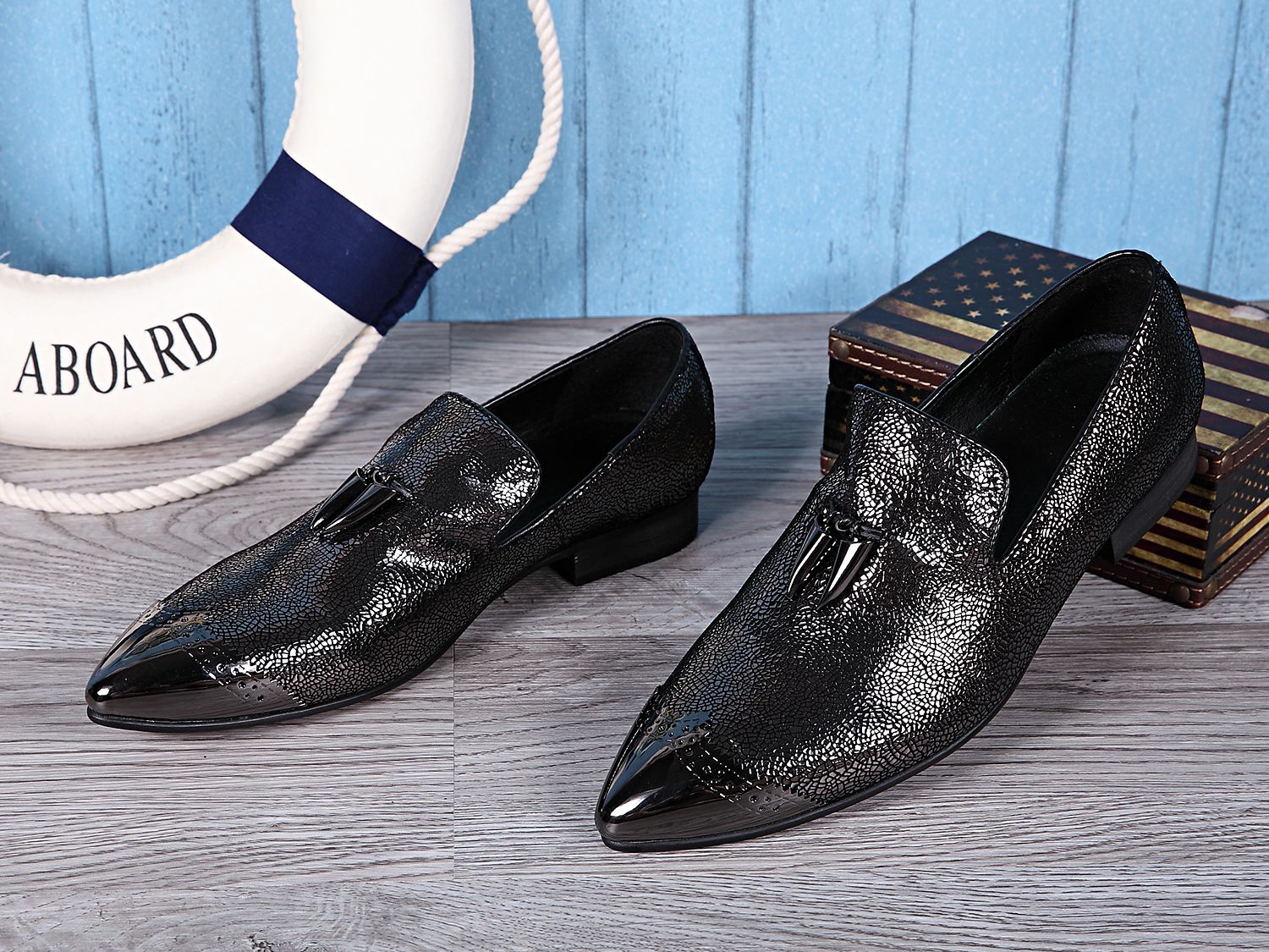 Mens Dress Shoes Cream Moc Toe Tassel Loafers Italy Handcraft Black