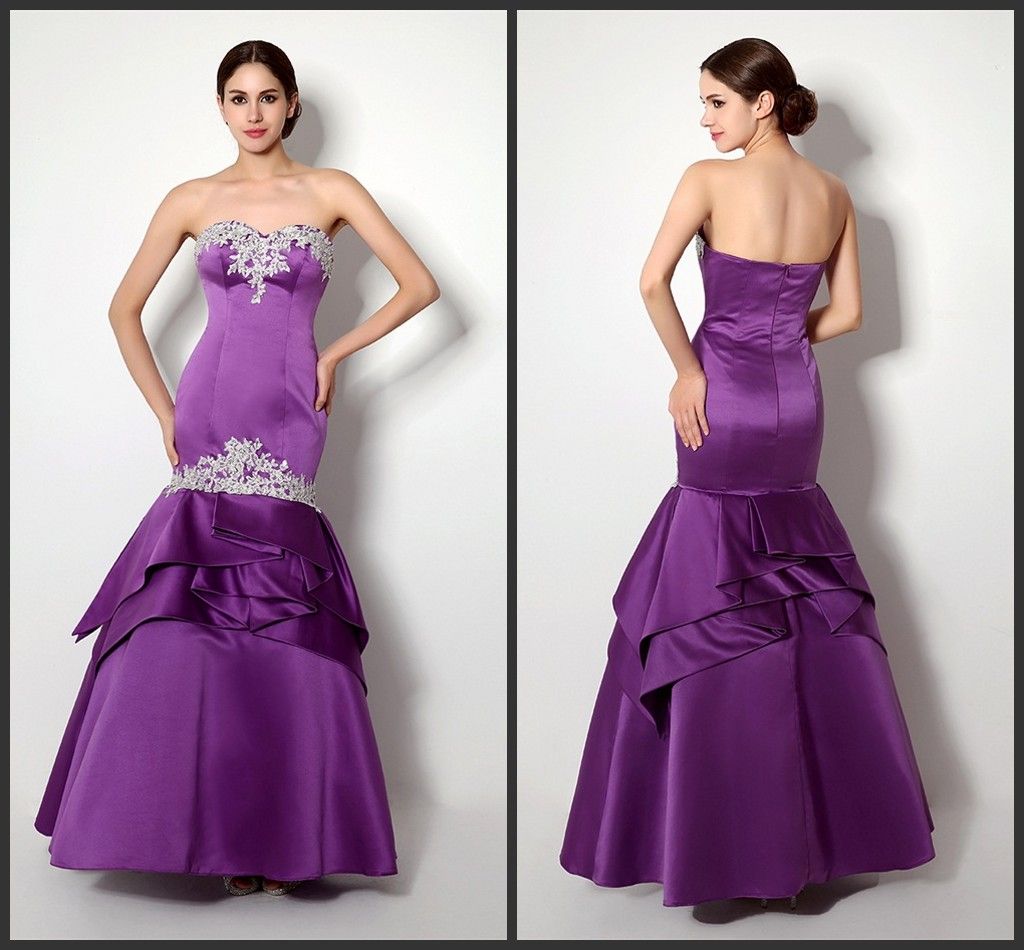 2016 Cheap Prom Dresses Mermaid Puffy Purple Evening Dresses Long