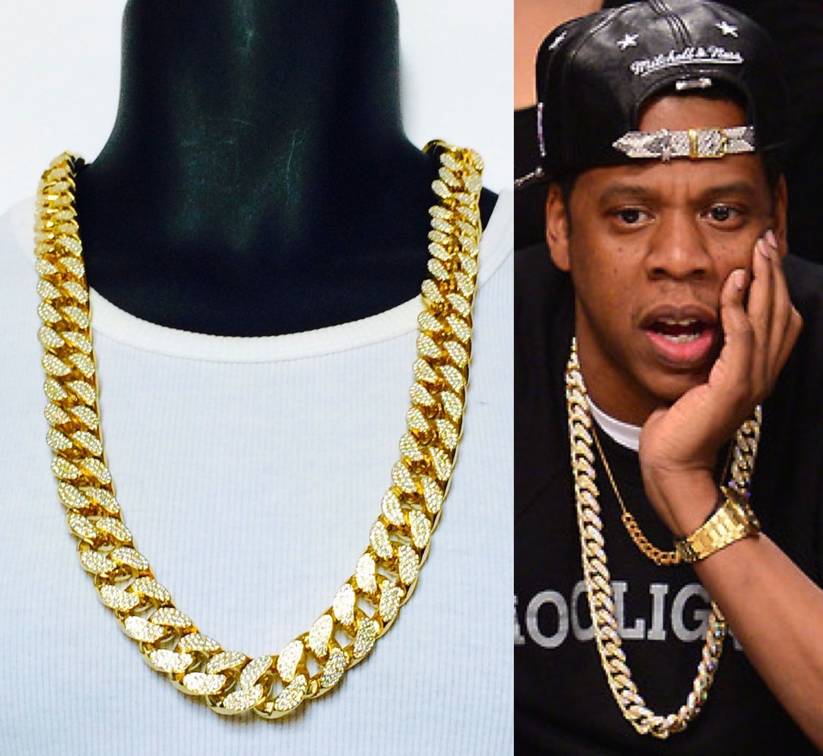 Wholesale Mens Iced Out Gold 18mm Miami Cuban Link Chain Thick Heavy