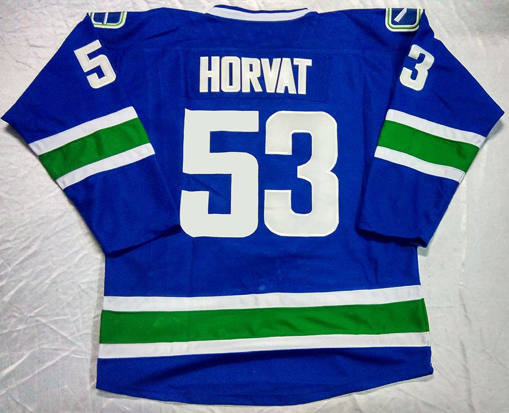 Customized Vancouver Canucks Mens Jerseys 53 Bo Horvat Blue Ice Hockey