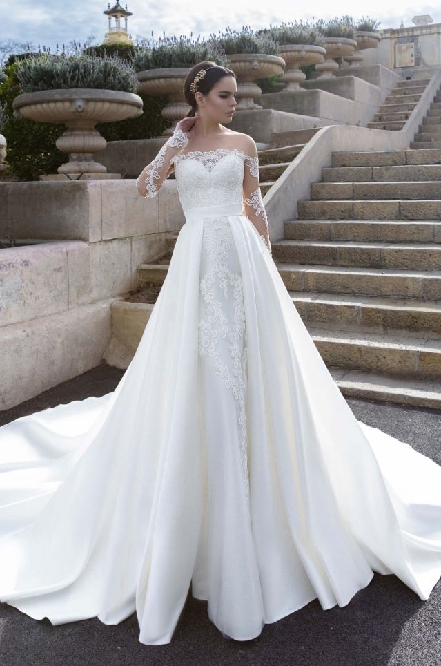 Discount Wedding Dresses 2016 Crystal Design With Illusion Long Sleeves