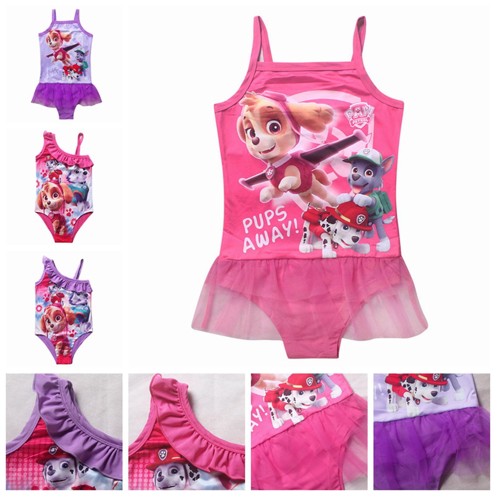 2017 Dog Paw Girls One Piece Swimsuits Kids Patrol Cartoon Swimwear