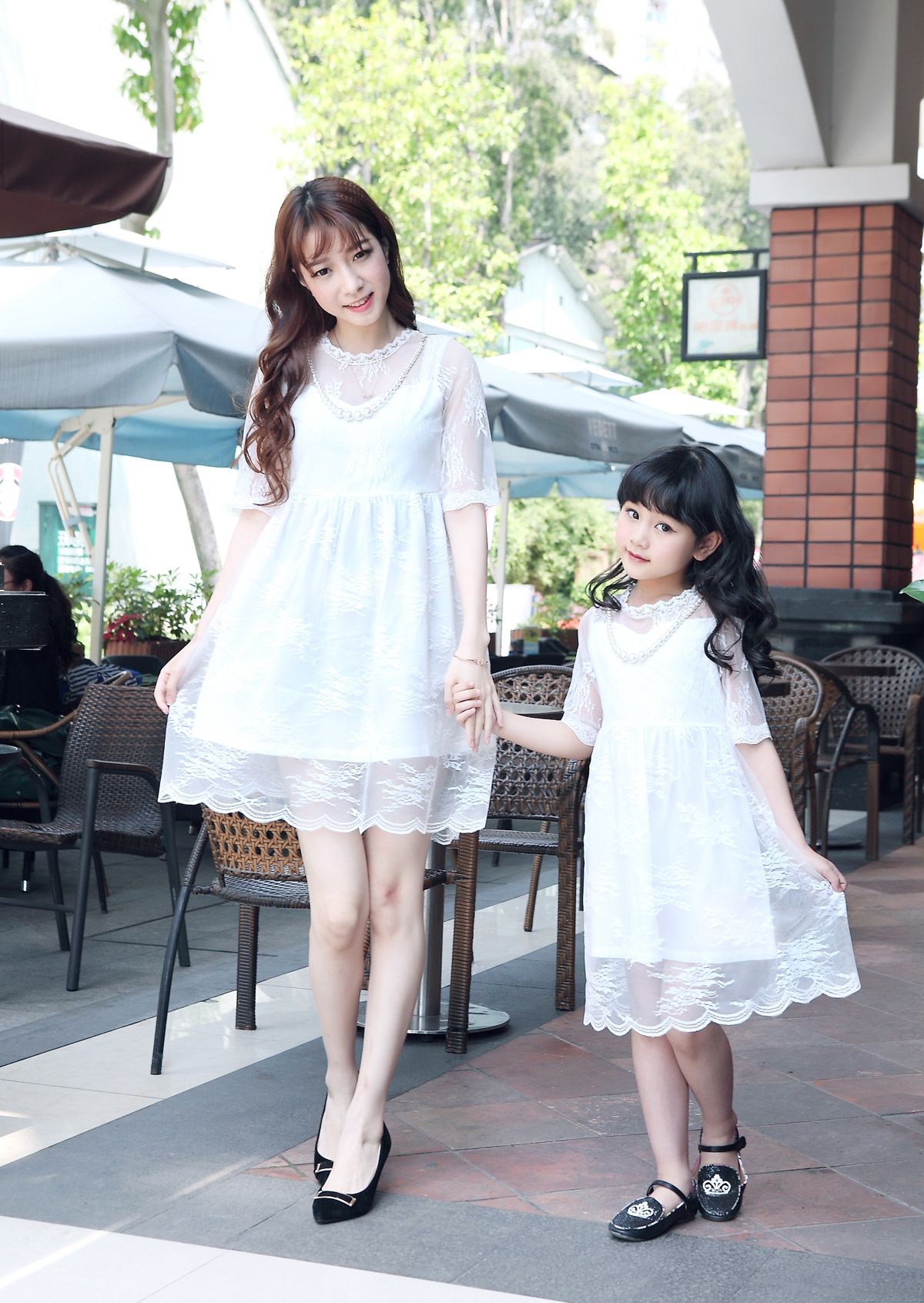 Mom Daughter Dresses Family Matching Clothes Summer Girls Lace Dress