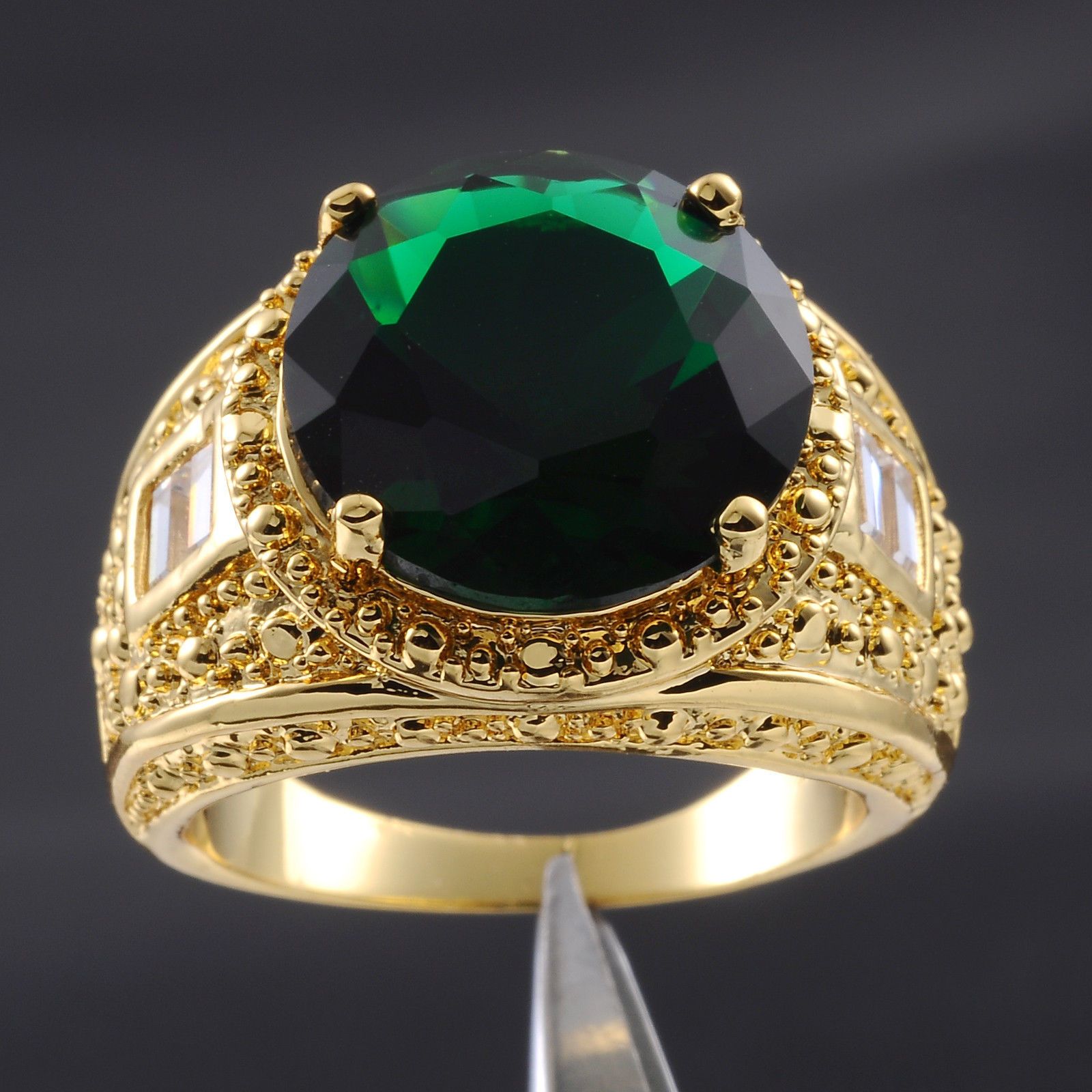 2017 Size 9/10/11/12/13 Jewelry Deluxe Mens Emerald 18k Yellow Gold