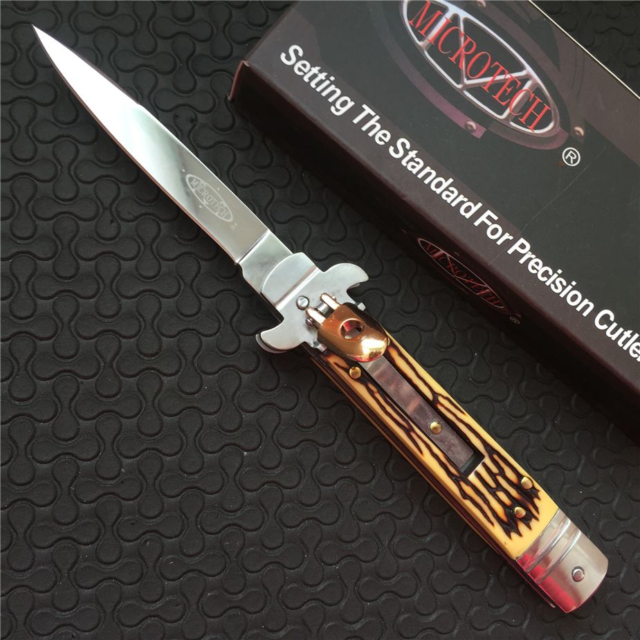 7.48'' Microtech Godfather Lever Lock Knife 440c Steel Polish Plain