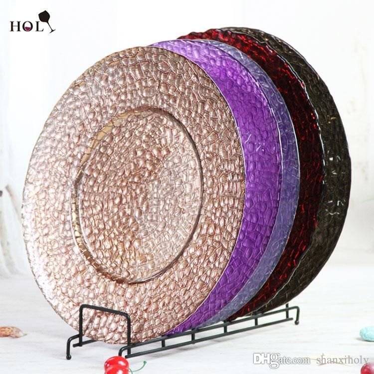 2018 Wholesale Embossed Round Colored Glass Dinner Plate From