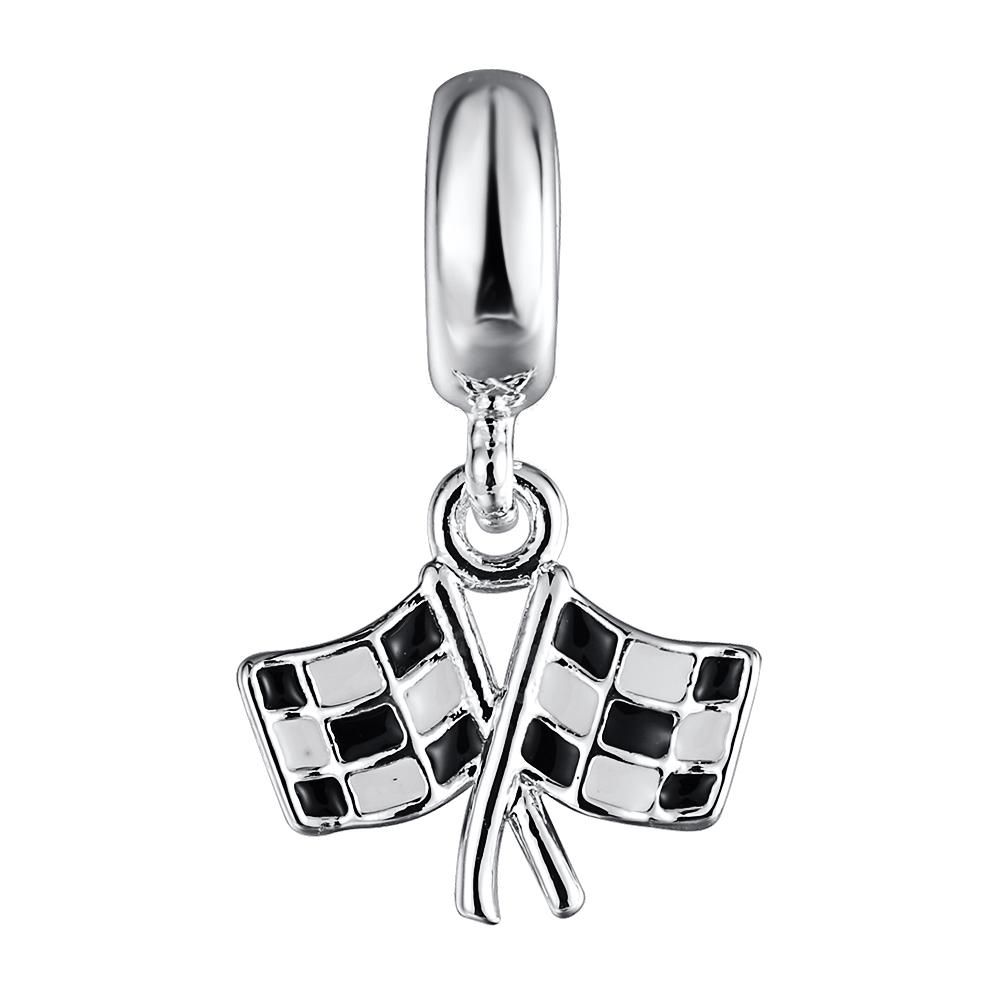 Discount Racing Checkered Flag Enamel Pendant Charm 925 Sterling Silver