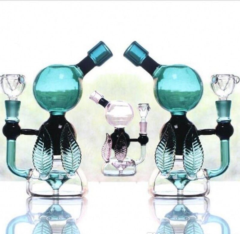 2018 Cute Green Pink Glass Bongs 20cm Tall Arm Tree Perc Hookahs With