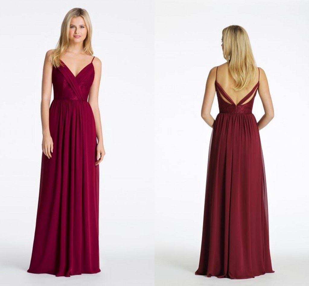 Deep V Neck Wine Red Bridesmaid Dresses Chiffon Floor Length With