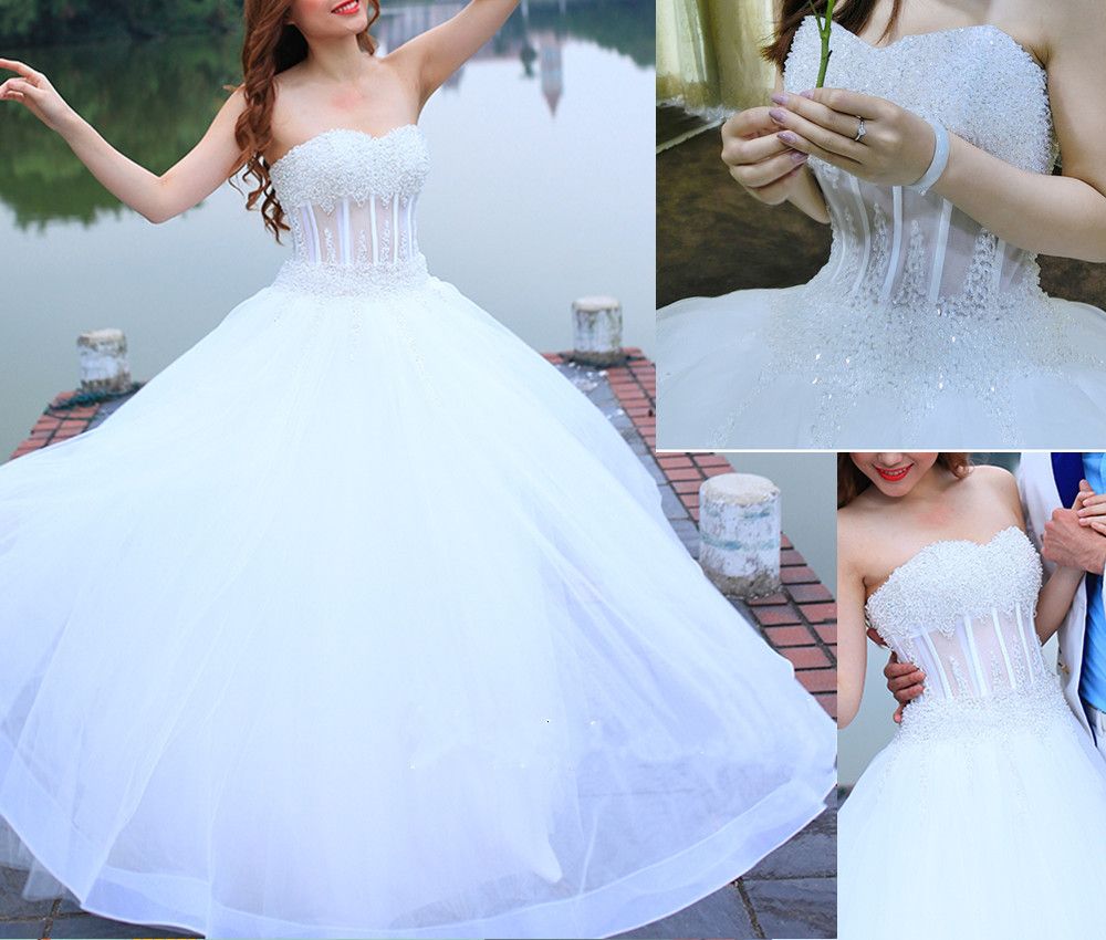 Boning 2016 Wedding Dresses Crystal Beading Princess Ball Gown 2017