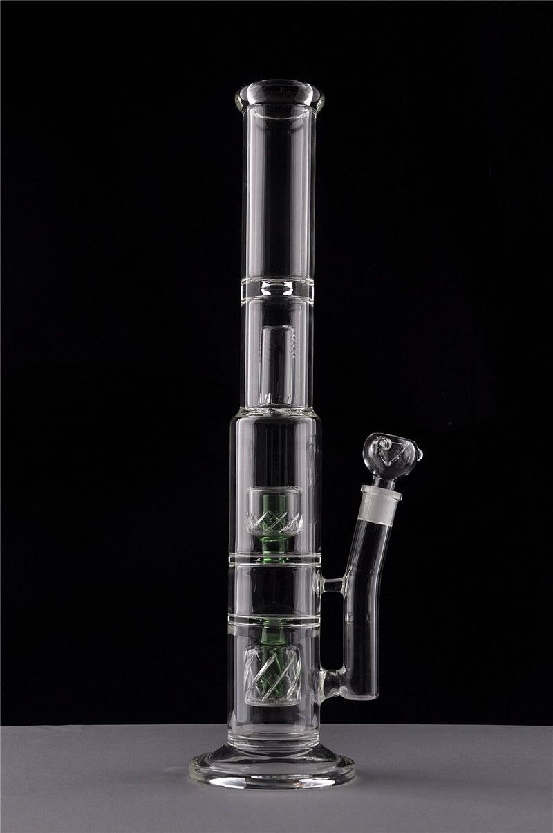 2017 Tall Glss Bong With Bowl Piece Double Recycler Oil Rigs Perc Glass Smoking Bubber