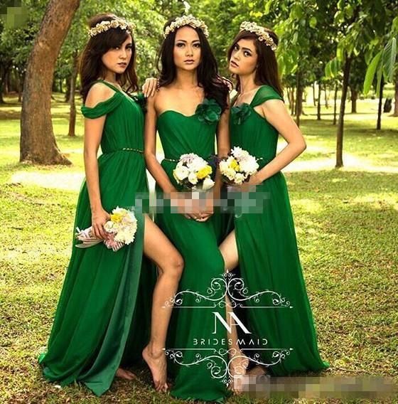 2016 Emerald Green Long Bridesmaid Dresses Split Side Beach Maid Of