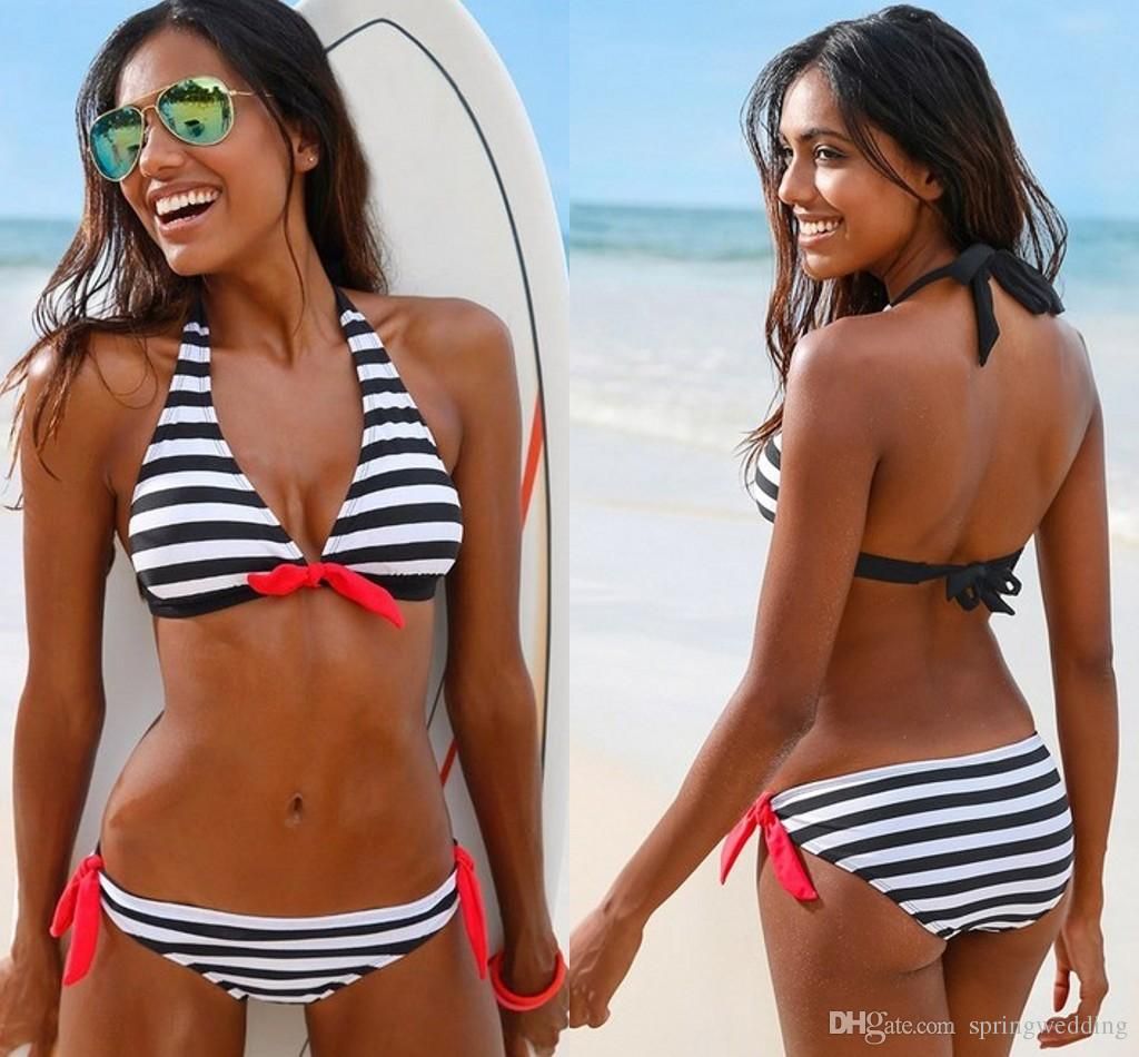 2018 New Design Hot Sale Swimwear Bikinis Swimsuit Women Halter Stripes