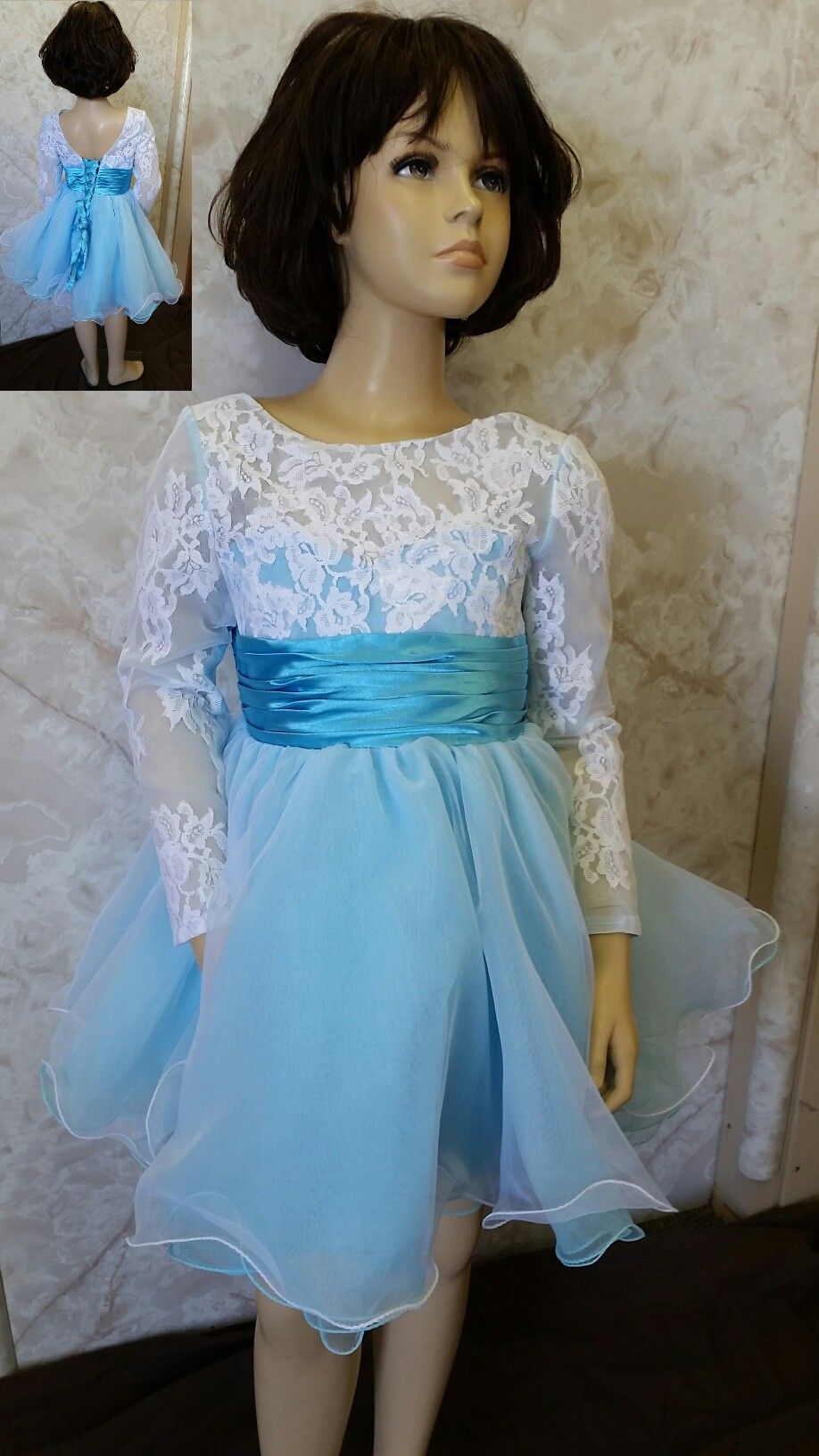 2016 Baby Blue And White Flower Girls Dresses With Long Sleeves And