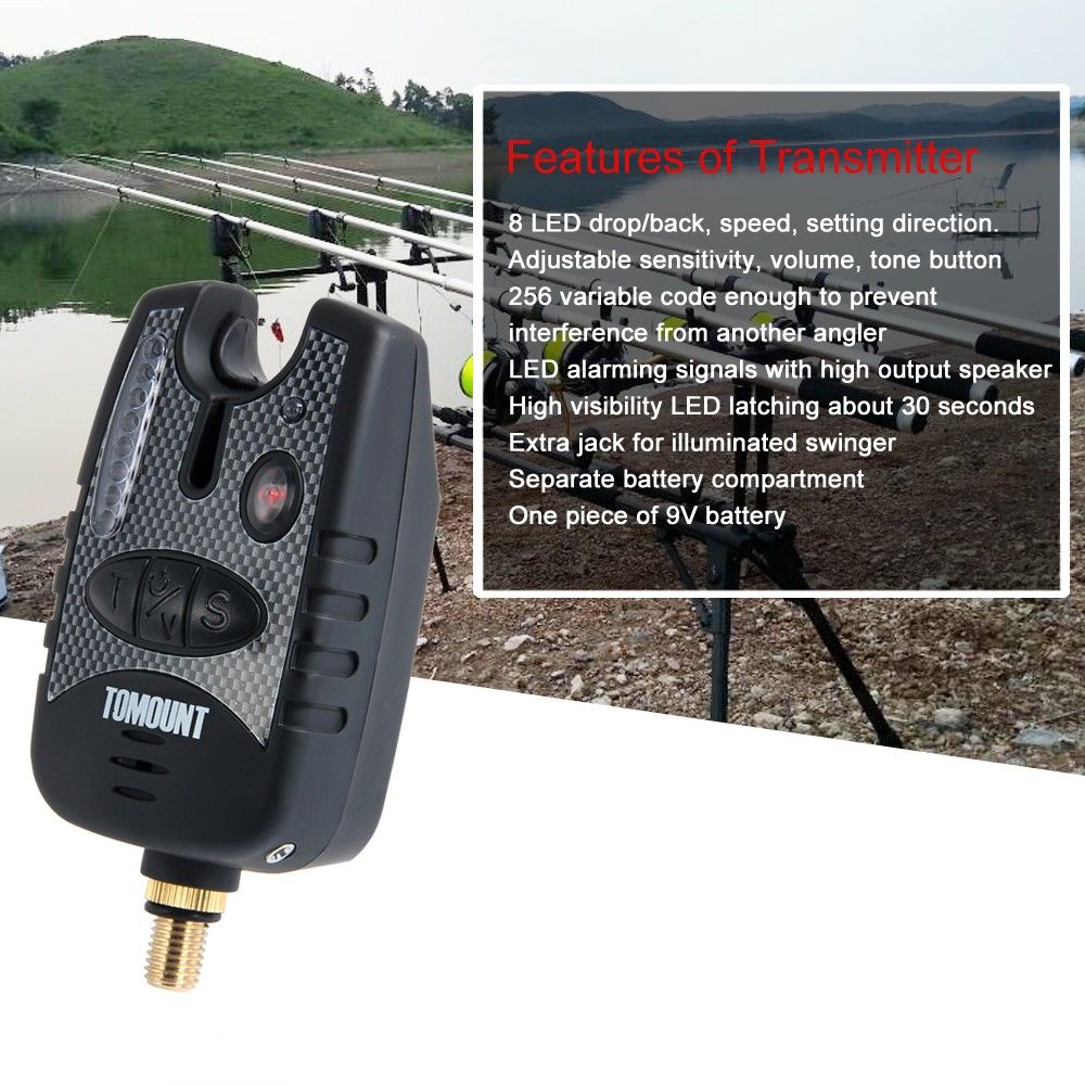 Set Wireless Fishing Bite Alarms Receiver Carp Catfish Abs Black