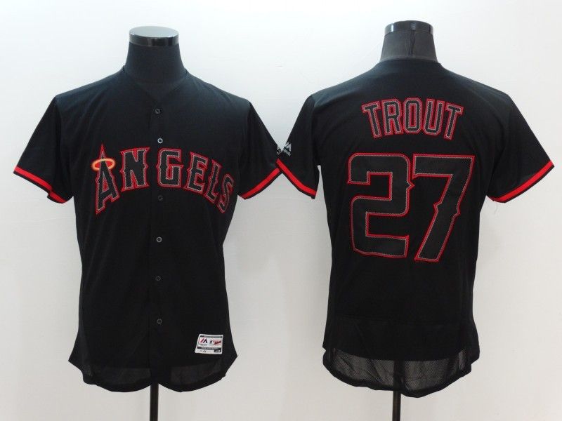 2017 Los Angeles Angels Cool Base Mens Jerseys 27 Mike Trout Black