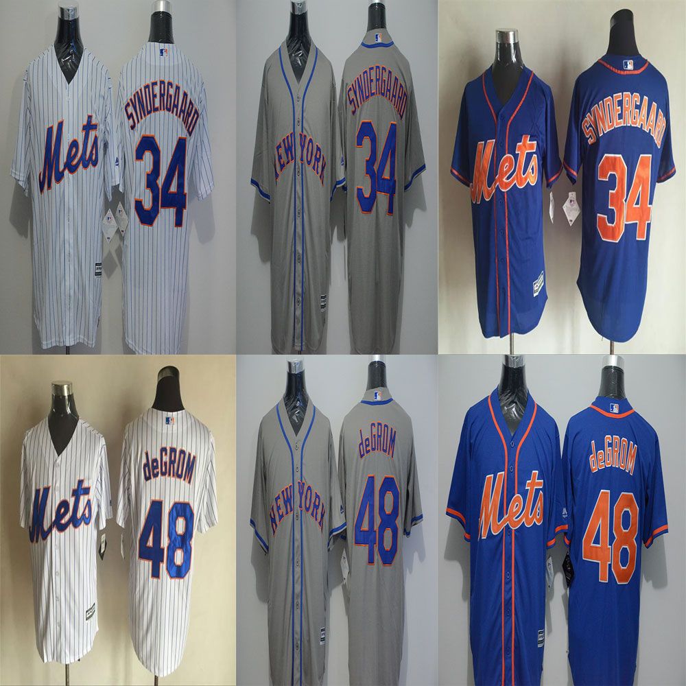 2017 Mens New York Mets Jerseys 34 Noah Syndergaard 48 Jacob Degrom Blue/White/Grey 2015 New