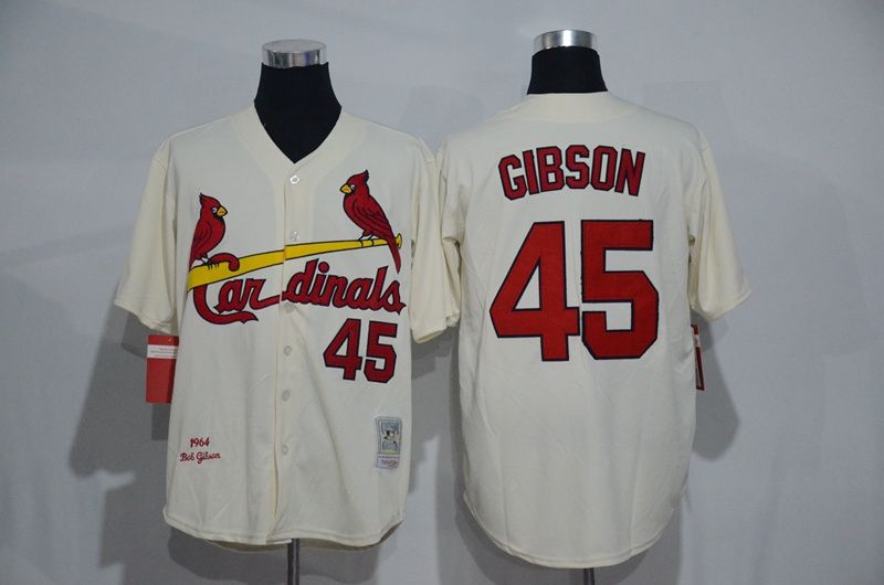 2017 New St. Louis Cardinals Mens Jerseys 45 Bob Gibson Ivory With Number On The Front Throwback ...