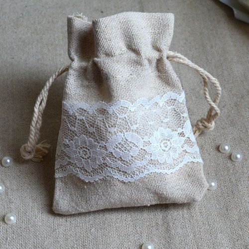Cotton Linen Lace Gift Bag 8x10cm Birthday Party Wedding Favor Holder