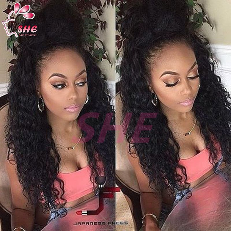 Unprocessed High Ponytail Full Lace Wig Brazilian Glueless Full Lace Curly Human Hair Wigs/Lace