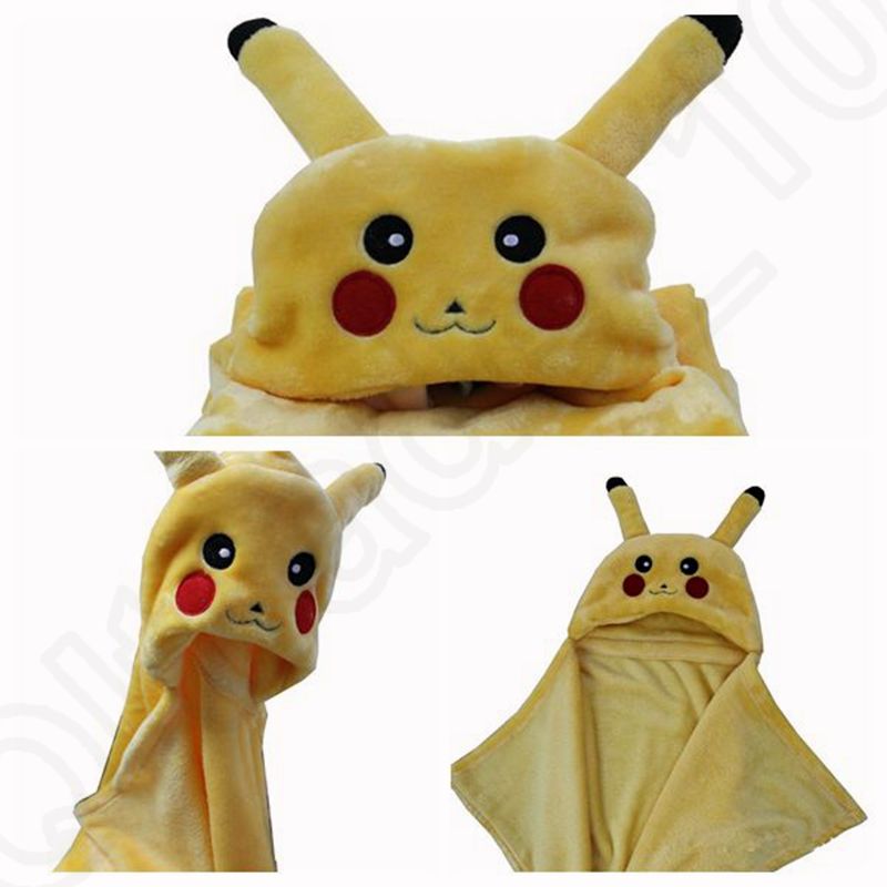 Fleece Pikachu Blanket Baby Cape Cartoon Poke Anime Cute Kawaii Hooded