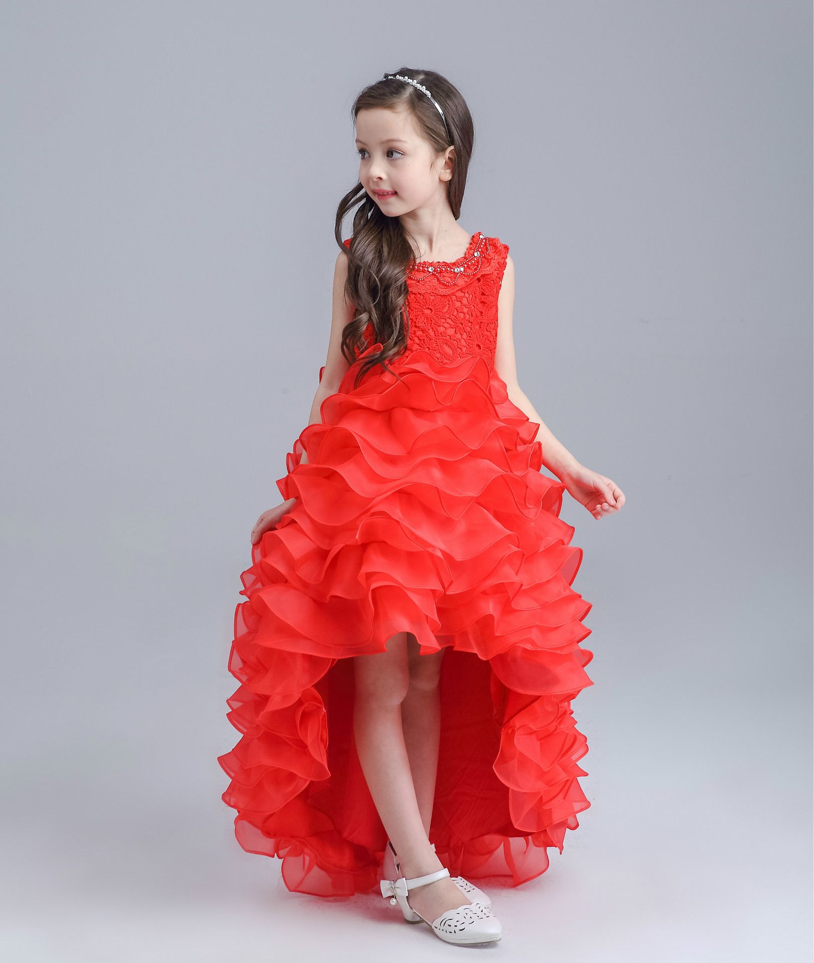 Retail 2016 New Flower Girl Dresses Pearl Belt White Children Trailing