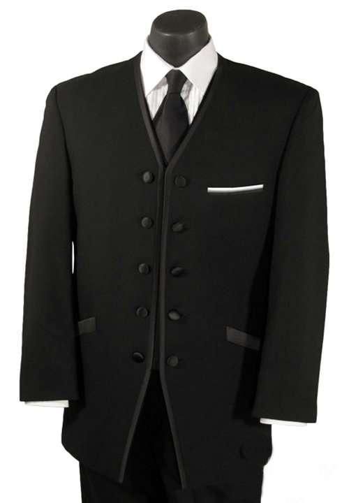 2015 Four Button Black Collarless Tuxedo Coat Suits Set For Wedding