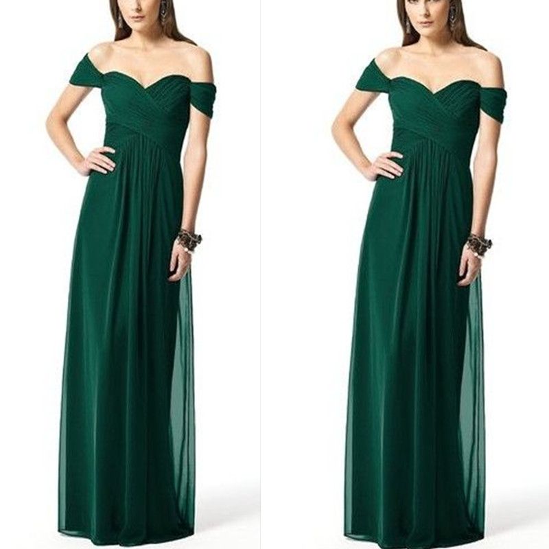 Dark Green Bridesmaid Dresses 2016 Chiffon Off Shoulder Sweetheart Greek Convertable Maid Of