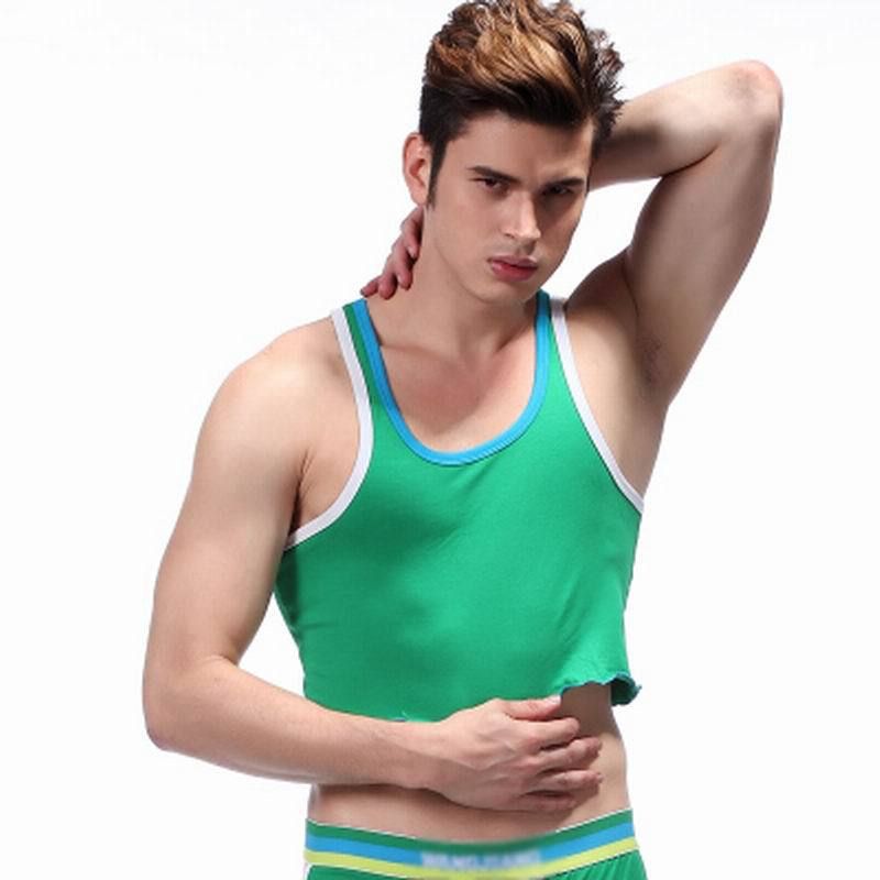 2018 Wholesale Mens Cotton Cropped Hot&Sexy Tank Top Vest Crop Tops Men