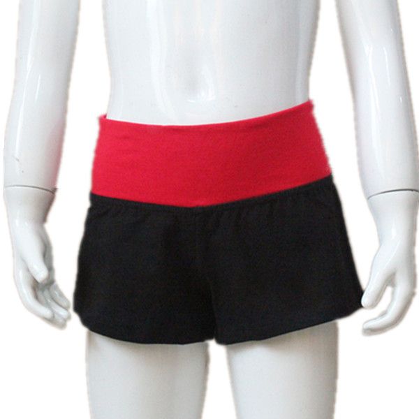 2017 In Stock Red And Black Dance Shorts Cotton/Lycra Waisted Roll Down