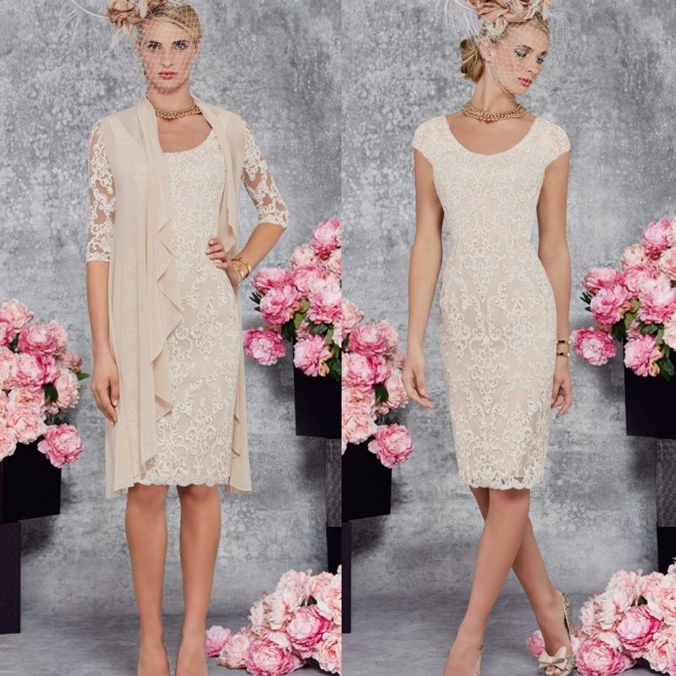 Cheap Mother Of The Bride Dresses Lace Appliqued Knee Length Short